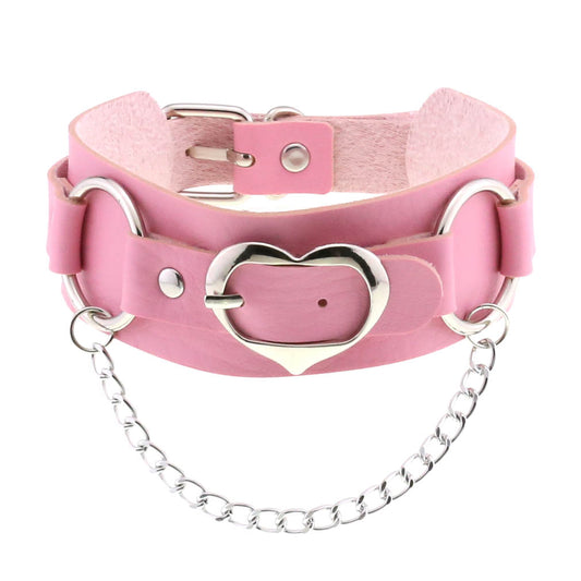 Choker w/ Silver Heart Buckle & Chain - Electric Wave