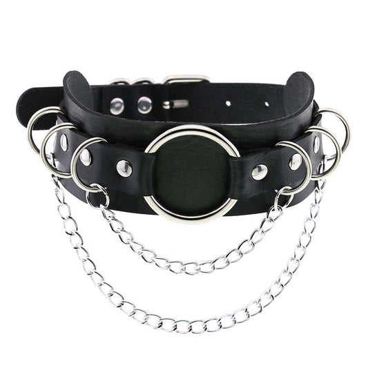 Punk Double Leather Choker w/ O-Ring