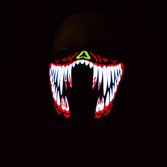 White Teeth Red Rave Mask in the dark