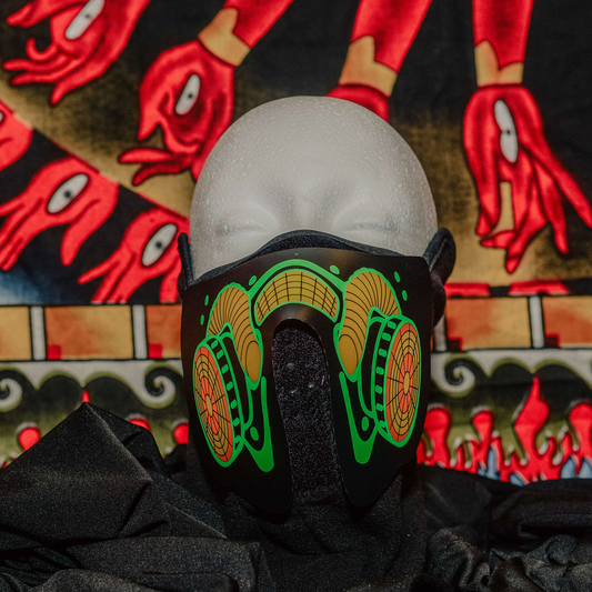 Yellow/Green Rave Mask in the light