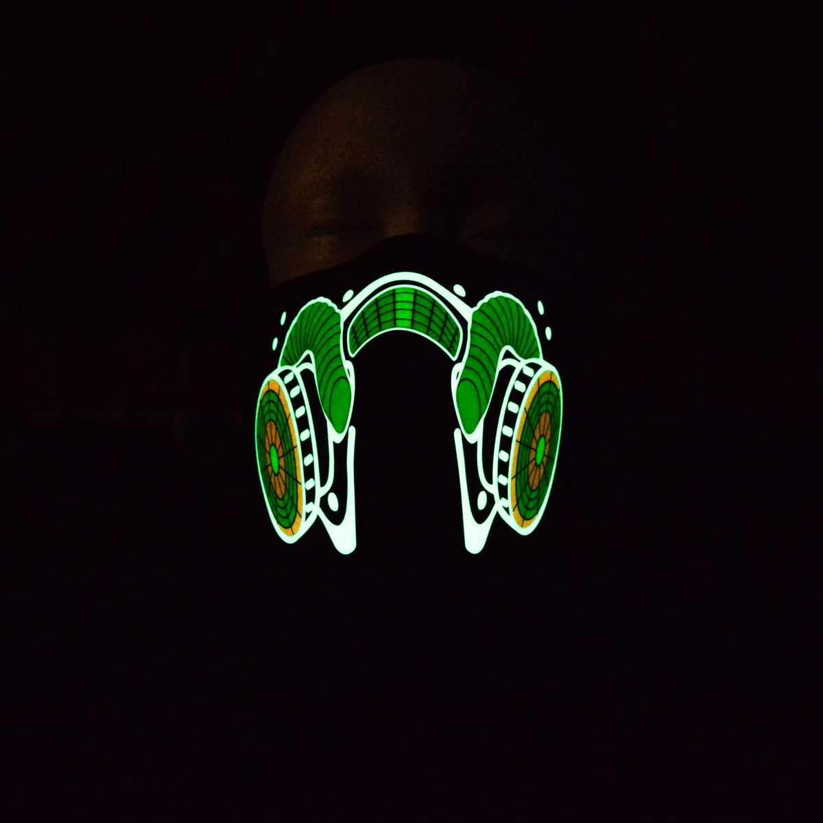 Yellow/Green Rave Mask in the dark