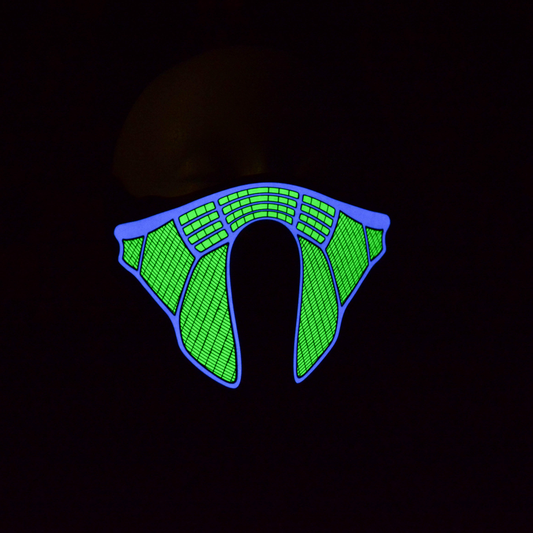 Blue/Green Rave Mask in the dark