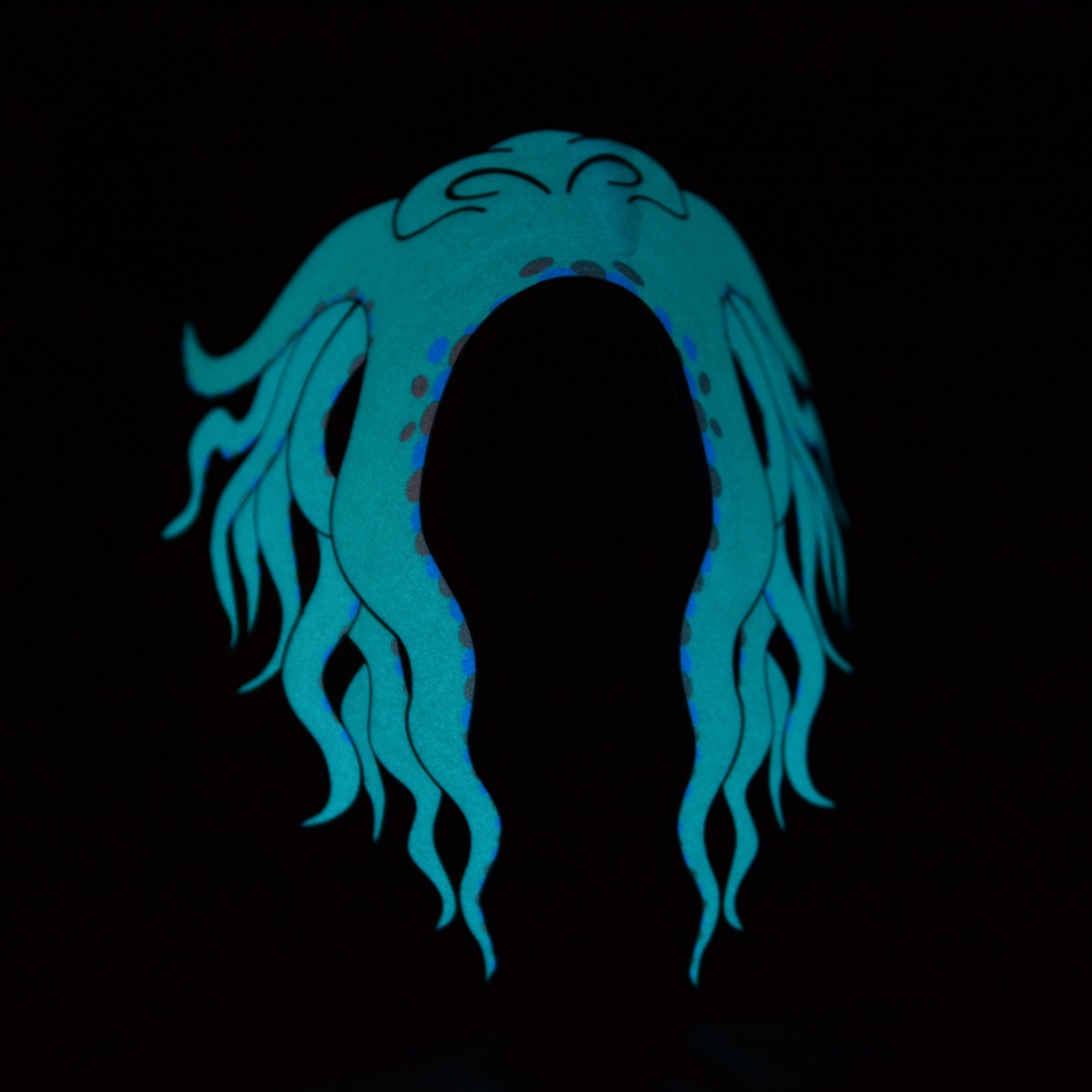 Green cathulu Rave Mask in the darki