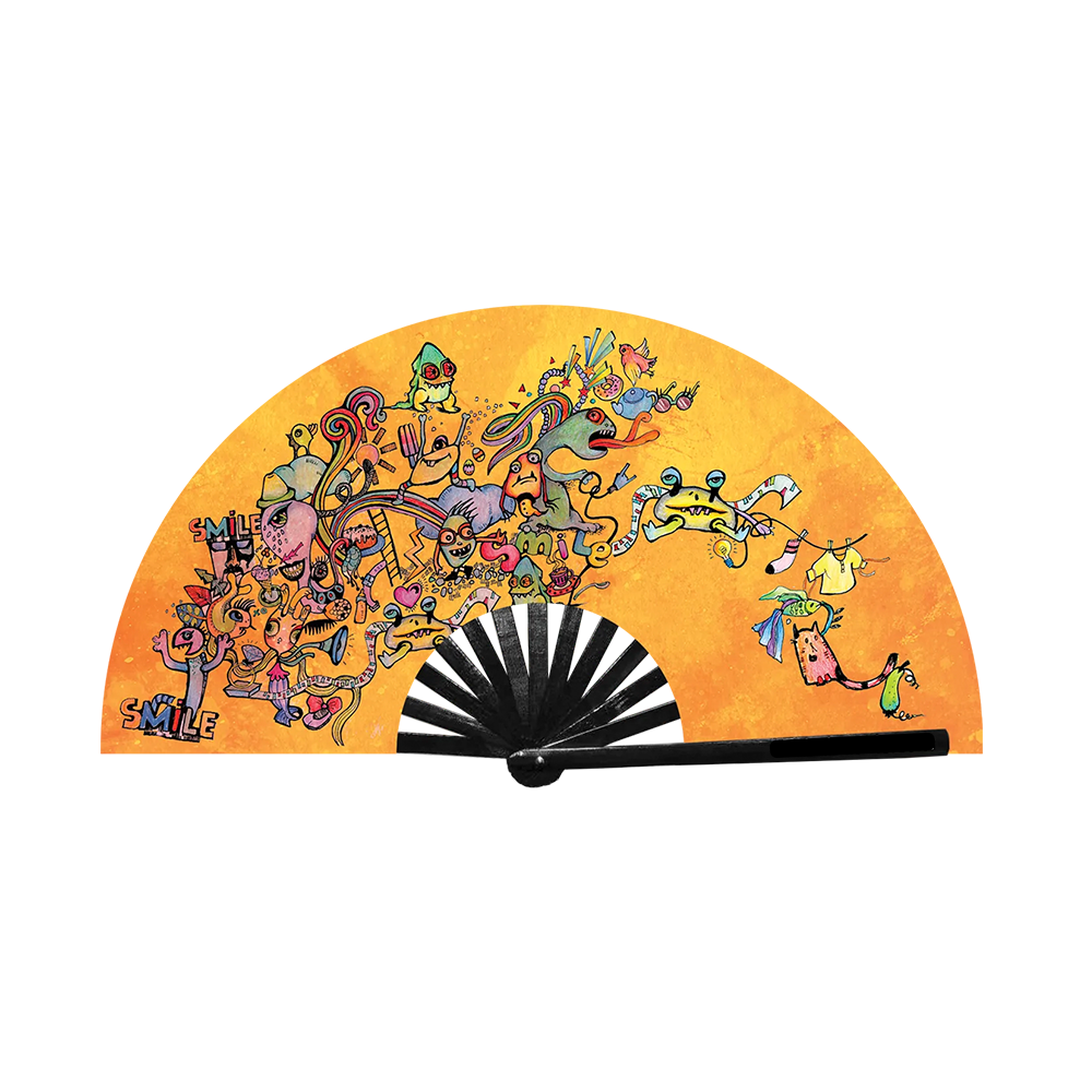 Smile themed rave fans with cool artwork