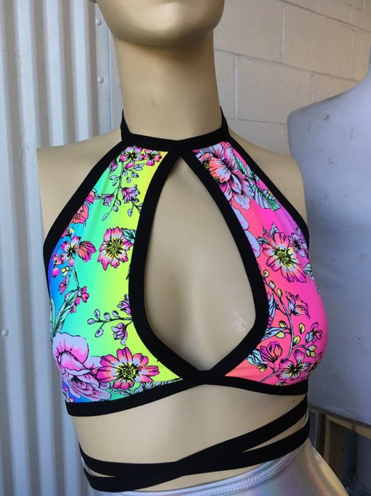 RAINBOW FLOWER | Keyhole Halter top