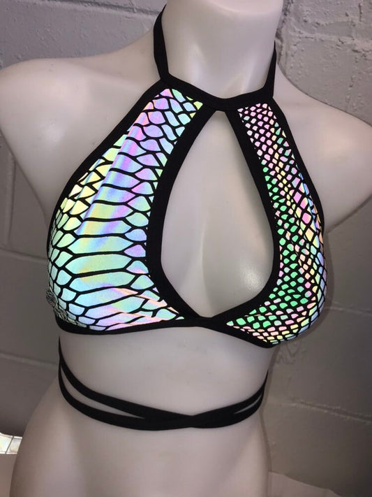 SLITHER | REFLECTIVE | Keyhole Halter Top, Women's Festival Top, Rave Top