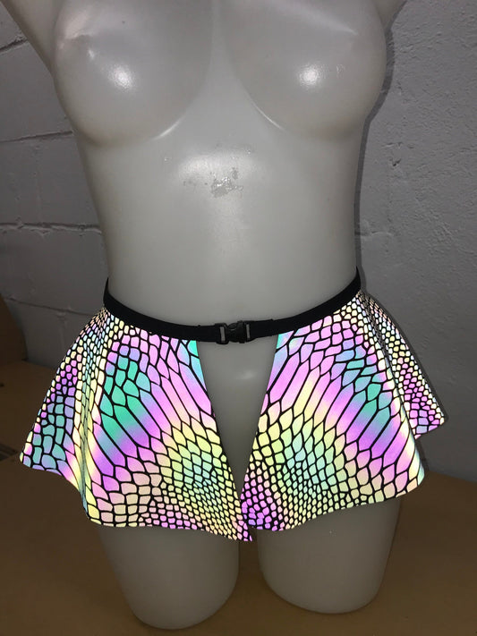 SLITHER | REFLECTIVE | Ultra Mini Buckle Skirt, Rave Skirt, Festival Bottom