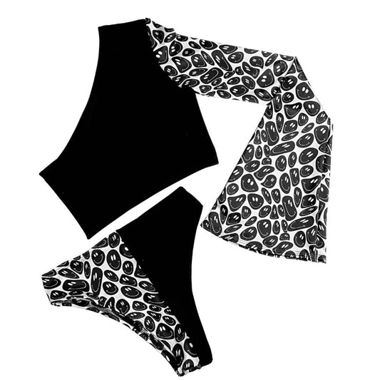 BLACK and WHITE | One Shoulder Bell Sleeve Top, Women's Festival Top, Rave Top