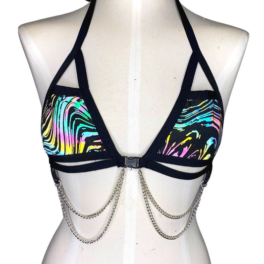 OIL SPILL | REFLECTIVE | Chain Cage Top, Festival Top, Rave Top with Chains