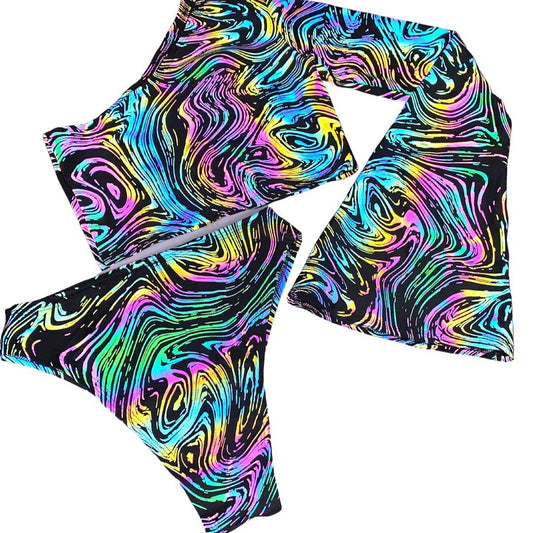 OIL SPILL | REFLECTIVE | One Shoulder Bell sleeve top, Women's Festival Top, Rave Top