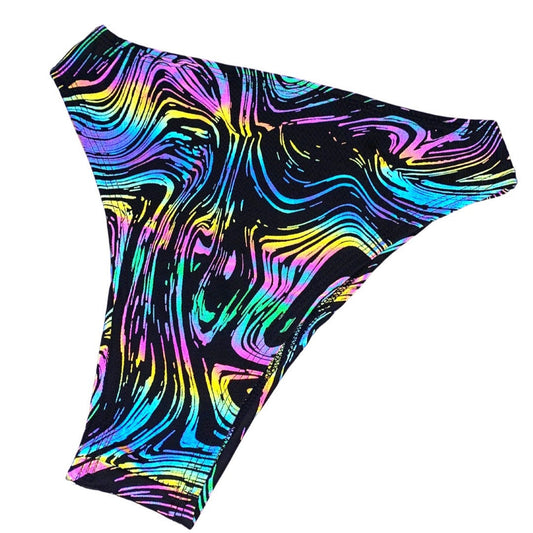 OIL SPILL | REFLECTIVE | High Waisted High Cut Bottoms, Festival Bottoms, Rave Bottoms, Black Rave Outfit