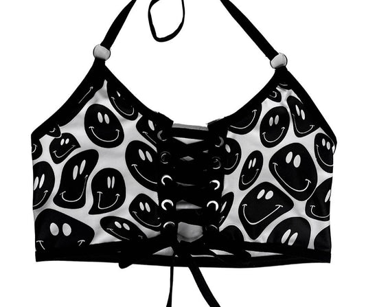 BLACK and WHITE | Front Tie Crop Top, Women's Festival Top, Rave Top