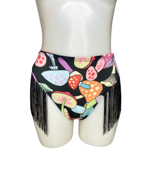 DAY TRIP | Fringe High Waisted High Cut Bottoms, Festival Bottoms, Rave Bottoms, Black Rave Outfit