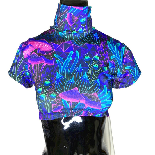 DAZED MUSHROOM | Underboob Mock Neck Crop Top, Women's Festival Top, Rave Top