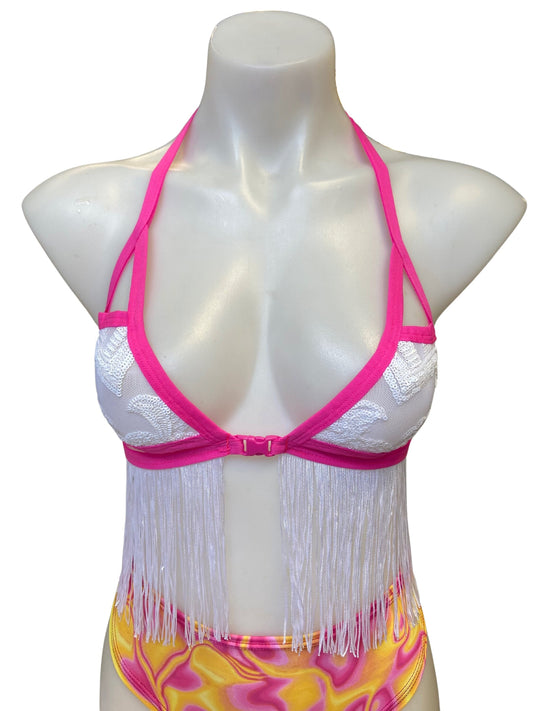 READY TO SHIP | Size Medium Sequin Cage Top, Festival Top, Rave Top with Fringe
