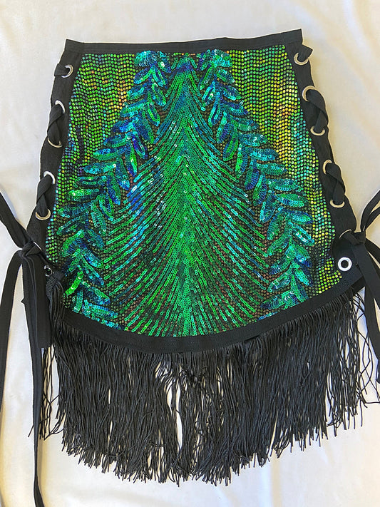 Festival Skirt | READY TO SHIP | Size XSmall/Small | Green Iridescent Sequin Lace-Up Mini Skirt