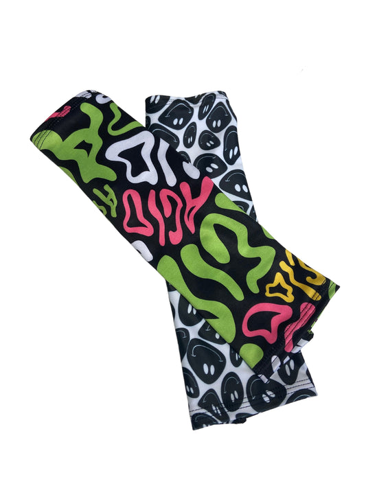 ACID | Dual Gloves I Smily Acid I Standard Forearm Thumb Hole Gloves, Festival Accessories, Rave Gloves