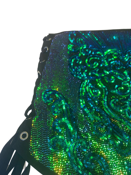 READY TO SHIP | Size Small | Green Sequin Lace-Up Mini Skirt