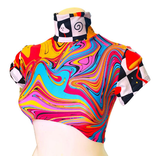 MIDNIGHT SWIRL | Crop Turtle Neck, Women's Festival Top, Rave Top