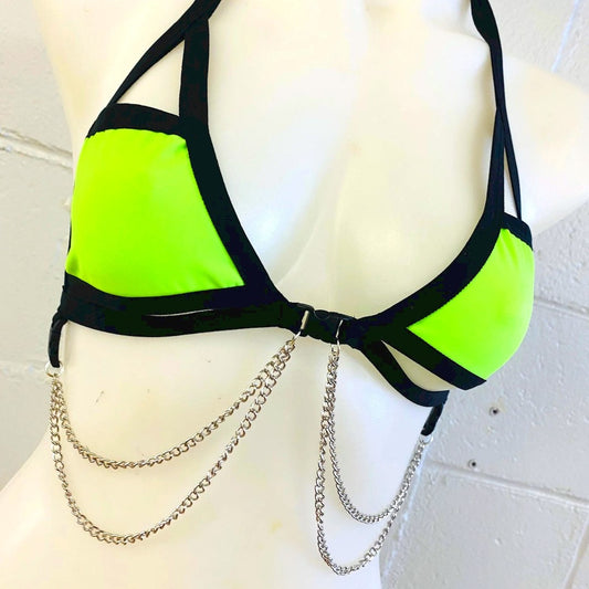 BASIC B*TCH | Neon Green | Chain Cage Top, Festival Top, Rave Top with Chains
