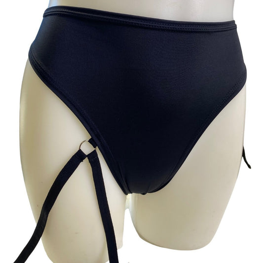 BLACK | High Waisted High Cut Chain Bottoms with Leg Wrap, Festival Bottoms, Rave Bottoms, Black Rave Outfit