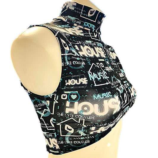 HOUSE MUSIC | Underboob Mock Neck Crop Top Sleeveless , Women's Festival Top, Rave Top