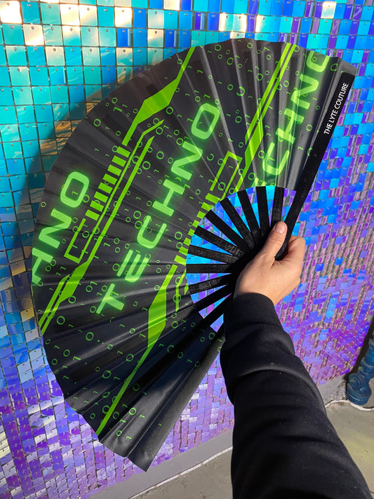 GREEN TECHNO | Hand Fan, Rave Accessories, Festival Fan