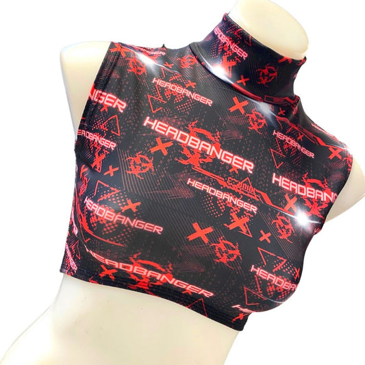 HEADBANGER | Underboob Mock Neck Crop Top Sleeveless , Women's Festival Top, Rave Top