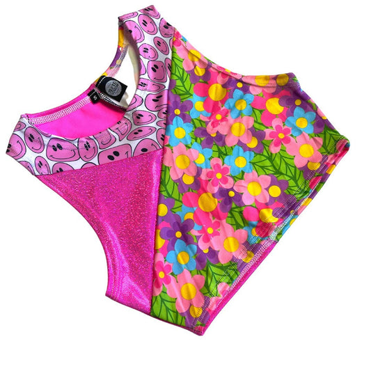 TRI COLOR|Happy Daisy | Ready To Ship | Limited Edition Sporty Crop Top, Women's Festival Top, Rave Top