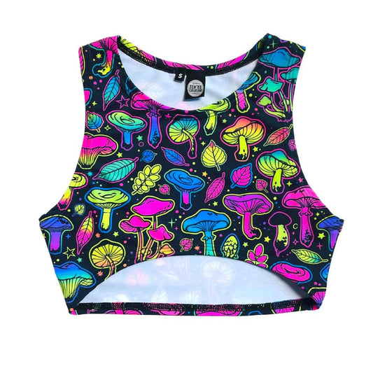 ELECTRIC MUSHROOM | Underboob Sporty Crop Top, Women's Festival Top, Rave Top