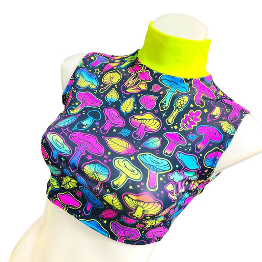 ELECTRIC WAVE | Underboob Mock Neck Crop Top Sleeveless , Women's Festival Top, Rave Top