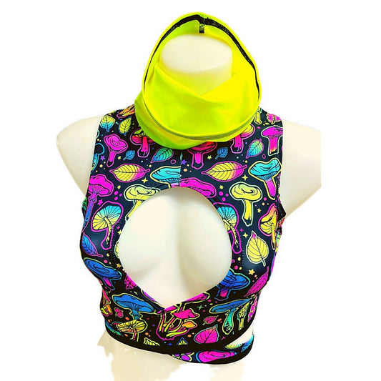 ELECTRIC MUSHROOM | cowl Neck Crop Top With Wrap Front, Women's Festival Top, Rave Top