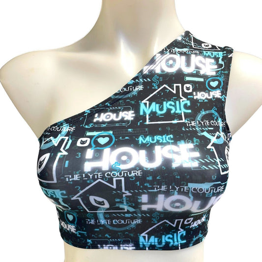 HOUSE MUSIC | One Shoulder Top, Women's Festival Top, Rave Top