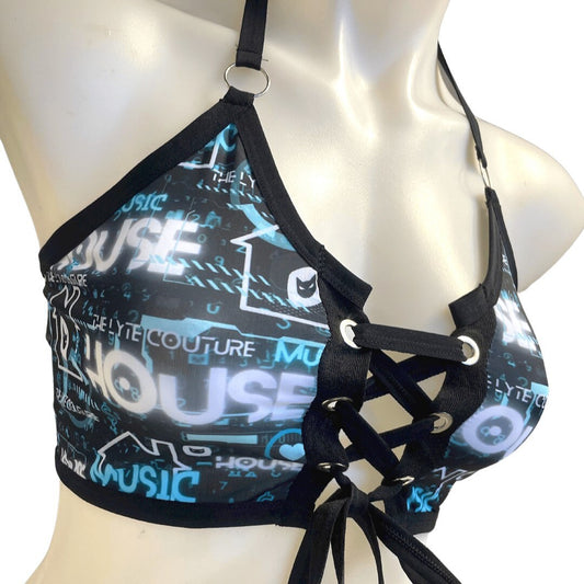 HOUSE MUSIC | Front Tie Crop Top, Women's Festival Top, Rave Top