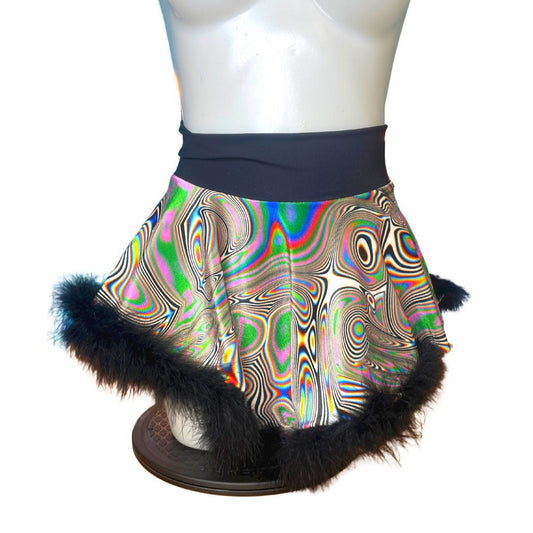 LUCID DREAMS | High Low Circle Skirt, Rave Skirt, Festival Bottom with Fluff Trim