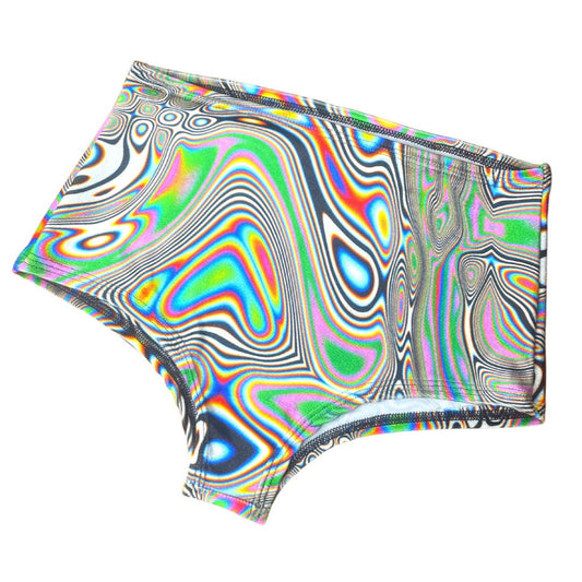 LUCID DREAMS | High Waisted Bottoms Boy Short Cut , Festival Bottoms, Rave Bottoms, Black Rave Outfit
