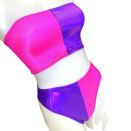 CHESHIRE CAT | Tube Top + High Waisted High Cut Bottoms | Women's Festival Outfit, Rave Set | Alice in Wonderland Costume | Pink and Purple