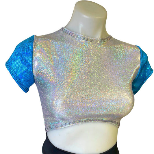 ALICE BLUE | Underboob Crop Top With Sleeves , Women's Festival Top, Rave Top