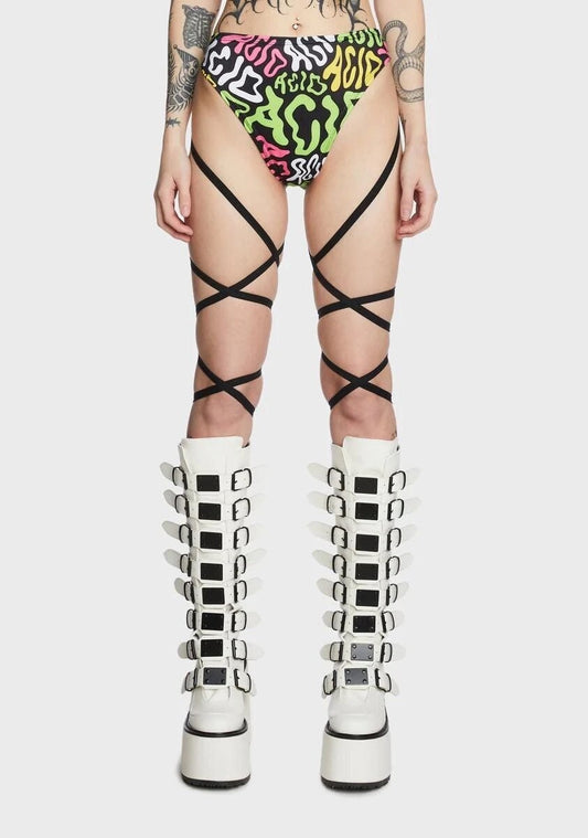 ACID | Double Leg Wrap High Waisted High Cut Bottoms, Festival Bottoms, Rave Bottoms, Black Rave Outfit