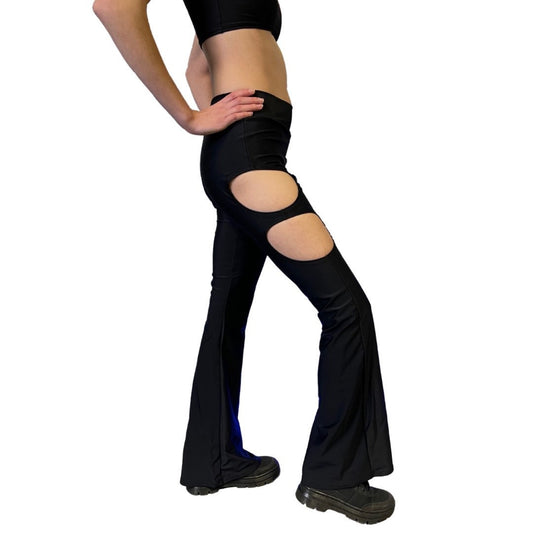 BASIC BLACK | Cut Out Flare Bell Bottom Pants, Festival Bottoms, Rave Pants, Yoga Pants