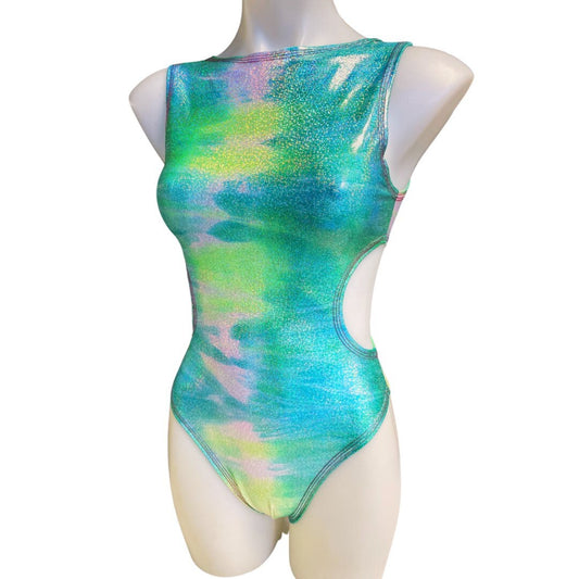 FESTIE BESTIE | Pink/Orange Holographic Aria Cut-Out Bodysuit |