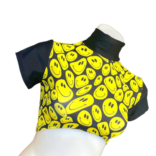 YELLOW HAPPY | Underboob Mock Neck Crop Top, Women's Festival Top, Rave Top