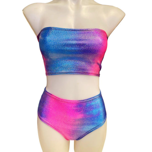 FESTIE BESTIE | Pink/Blue Holographic Tube Top, Women's Festival Top, Rave Top