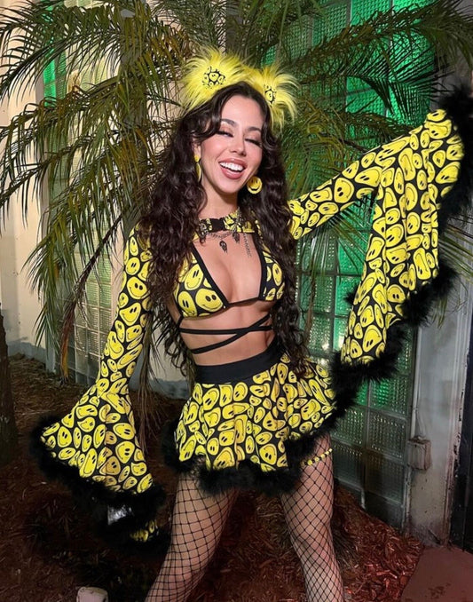 YELLOW happy | Cascade Bell Sleeve with Fluff Buckle Top, Women's Festival Top, Rave Top