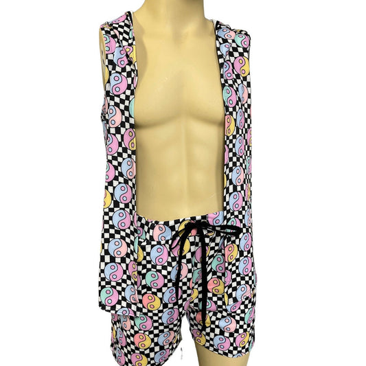 HARMONY CHECK | Slim Fit Men's Rave Hooded Tank Top Vest, Festival Shirt