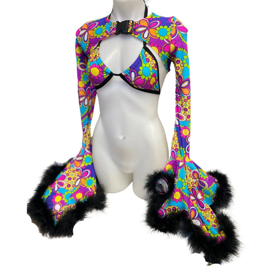 STRAWBERRY FIELDS | Cascade Bell Sleeve with Fluff Buckle Top, Women's Festival Top, Rave Top