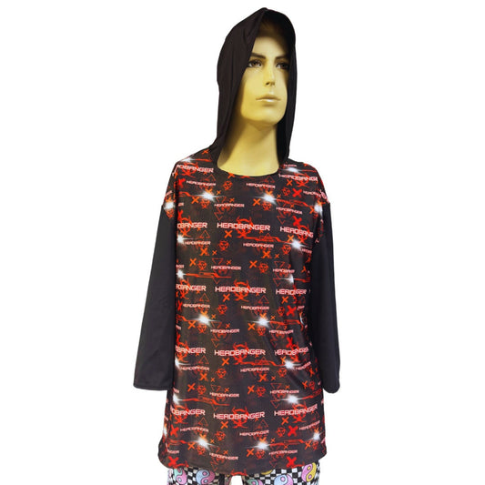 YOUNG WOOK | Size Large | Men's Rave Tshirt Festival Shirt | Hooded | Hoodie Shirt | Mid Sleeve | One of a Kind | Ready to Ship | Headbanger