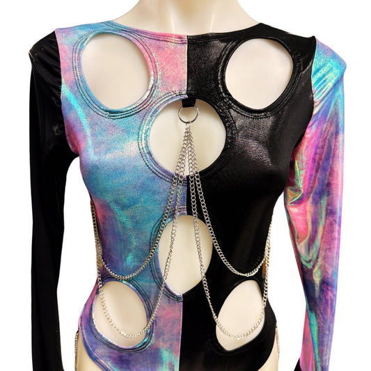 OOAK | Size Medium | Aria Cut-Out Cascade Bell Sleeve Bodysuit with Chain Detail