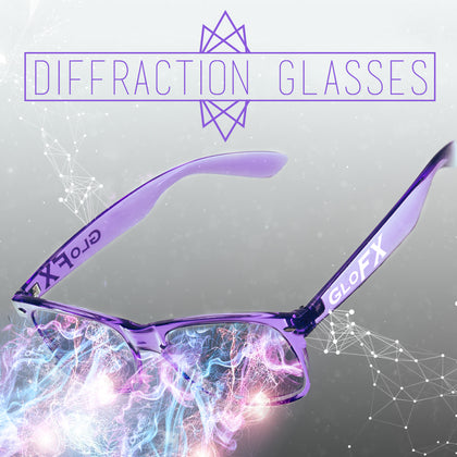 A pair of trippy Diffraction glasses including heard diffraction glasses