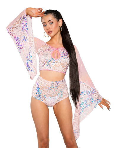 JR171 - Fishnet/Mesh Sequin Flair Sleeve Top